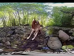 Watch these redhead lesbians fingering and kissing outdoors in VR, Ana Molly and Belle tease.