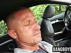 Muscular older gay slurps cum outdoor