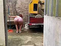 I hired this latina redhead prostitute as my employee, and her delicious ass in those tiny shorts got me so excited.