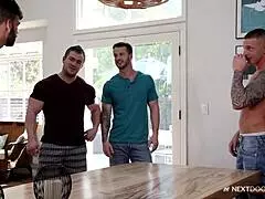 just saw college hunks in a bareback 4way, caught by friends peeping