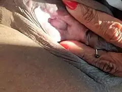 ebony milf tries new dildo in public parking lot with truck people watching