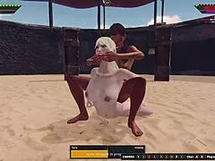 Terra and Amanda wrestle naked in 3D