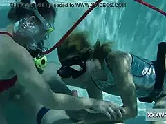 underwater blowjob turns into a wild two-way teen orgy