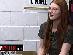 Slim Redhead Teen 18+ Fingered And Blown In Backroom To Avoid Jail