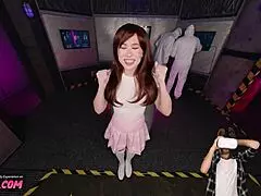 D.Va in cosplay sucks big buff's cock in VR porn