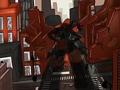 The tall huge halloween goddess appears