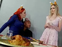 sexy step mommy gets anal group action with tattooed blonde during holiday