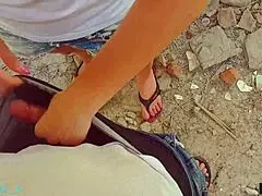 Milf caught in outdoor public creampie with amateurs