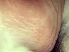 The old cougar gets a creampie from a young stud.