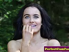 Blue-eyed babe gets facialized outdoors