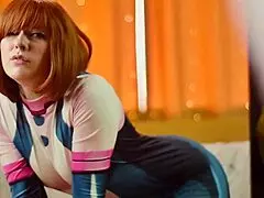 My Hero Academia Ochako Uraraka tries not to cum while sex machine fucks her pussy and asshole until creampie