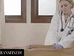 Hey doctor, will you deepthroat my cock during this exam? Gorgeous trans babe asks busty milf in part 2.