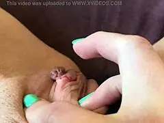 Big clit close-up play with pulsating orgasm, watch the slime flow and cum with me!