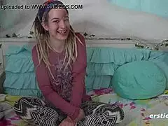 all natural hippy amateur plays with toys on tie dye sheets