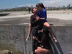 Nude Spanish Beauty Bound On Beach!