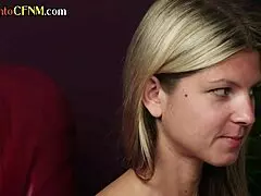 CFNM milf teaches teen 18+ oral sucking and wanking in heels during clothed femdom instruction