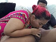 I arrive home to my horny fat Colombian stepmom on the sofa seducing me. I fuck her pussy with my monster big black cock.
