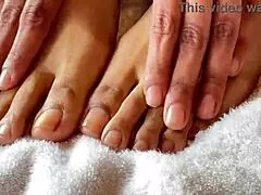 Detailed exploration of clear nails fetish with toes and feet