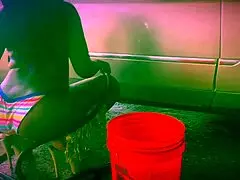 Ebony stripper rips clothes at car wash in Dallas.