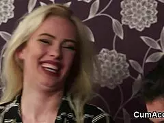 Wicked idol gets jizz load on her face eating all the jizm