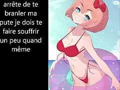 in this hentai, a girl gives jerk off instructions with iceplay, petplay, and cock and ball torture from ddlc.