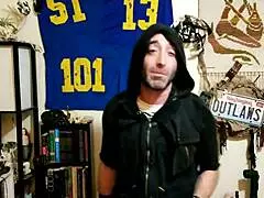 Sexy guy in cosplay jerks off solo.