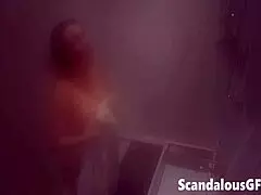 See my adorable girlfriend enjoy a relaxing steam shower in the bathroom