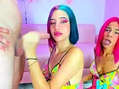 Girls With Colorful Hair Deepthroat Neighbor's Cock At Sleepover