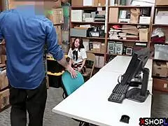 asian tiny teen 18+ trades hairy pussy for freedom at work with monster cock