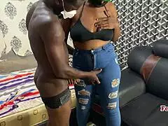 horny slut in ripped jeans fucks delivery guy hard