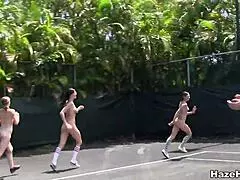 College sorority hazing on tennis court