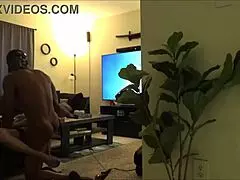 Digging deep into russian shaved pussy with black cock