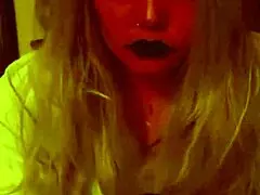 hey, that devil in costume is sucking his cock with gloves until he cums on halloween