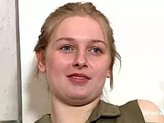 Young 19-year-old German blonde works a thick dildo deep in her tight slit.