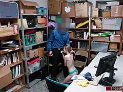 hey, check this petite shoplifter getting bent over and fucked by officer in office