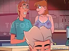 Fudendo cartoon character in morning coffee unnoticed by corno