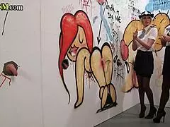 Cfnm Group of Amateur Police Ladies Tug Gloryhole Cocks in Uniform