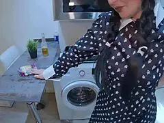 Cheating Stepmother Back from Party, Takes Stepson's Cock in Throat. Cum Drips from Ass!