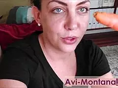 This girl fucking herself with vegetables in the pantry