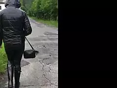 Wife in Hunter Boots and Leather Leggings Homemade Video