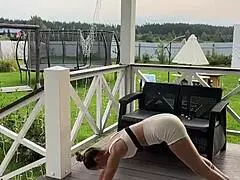 Blonde Girl Next Door Stretches In Shorts During Early Morning Workout