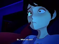 in this animation, a brave girl decides to have sex with a modest handsome guy, starting with a blowjob and riding him cowgirl style