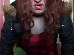 Bisexual crossdresser inserts an object into his anal pussy, then sucks it clean.