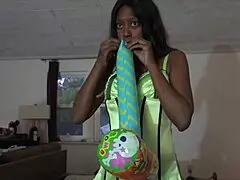 Blowing Inflatable Fetish Makes Her Horny