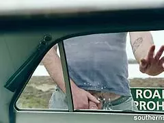 Voyeur Watches Australian Babe with Natural Tits Jerking Off in Car Outdoor Scene