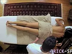 Footfucked massaged milf bangs hard after sneaky spying.