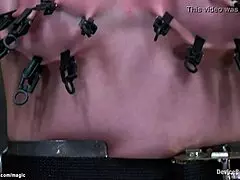 Gagged and clamped sub in device bondage... that's intense! 😈