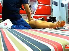 Room casting with Perla, a young Venezuelan, getting a full body massage until fingers slip inside her! 😍