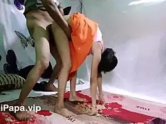 Desi indian housewife bent over for doggystyle assfucking with husband.