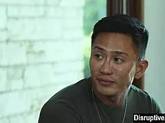 Young recruit drilled by gay sergeants in steamy 3some